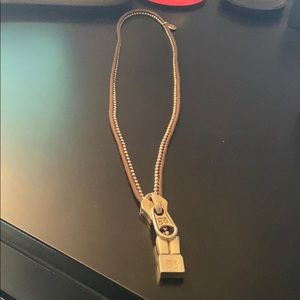 Uno de 50 silver and brown leather zipper necklace